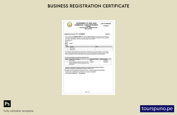 listo para imprimir Plantilla de certificado de registro de India Tamil Nadu Pla